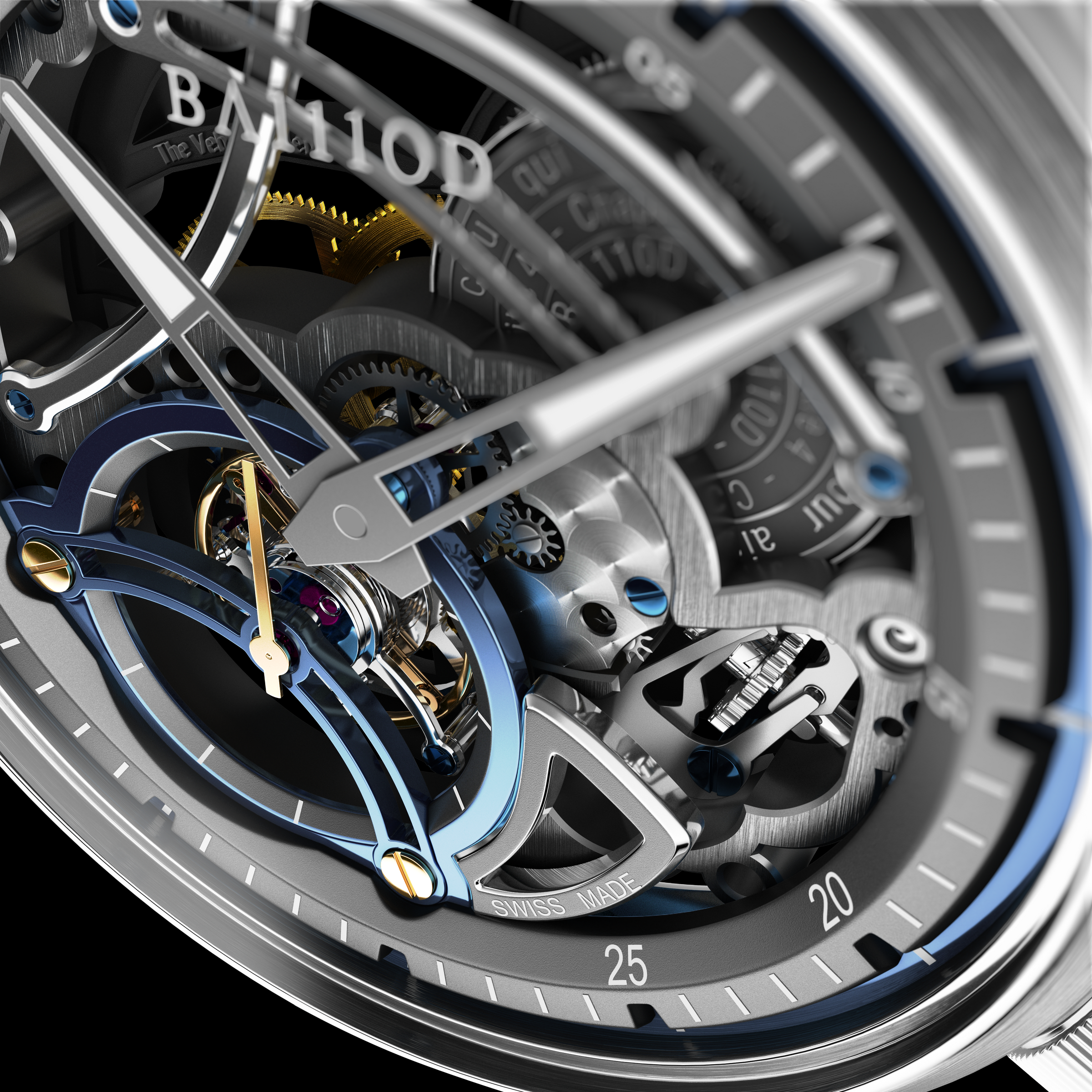 Kapitel 4.1 Swiss Made Tourbillon Zifferblatt in Nahaufnahme