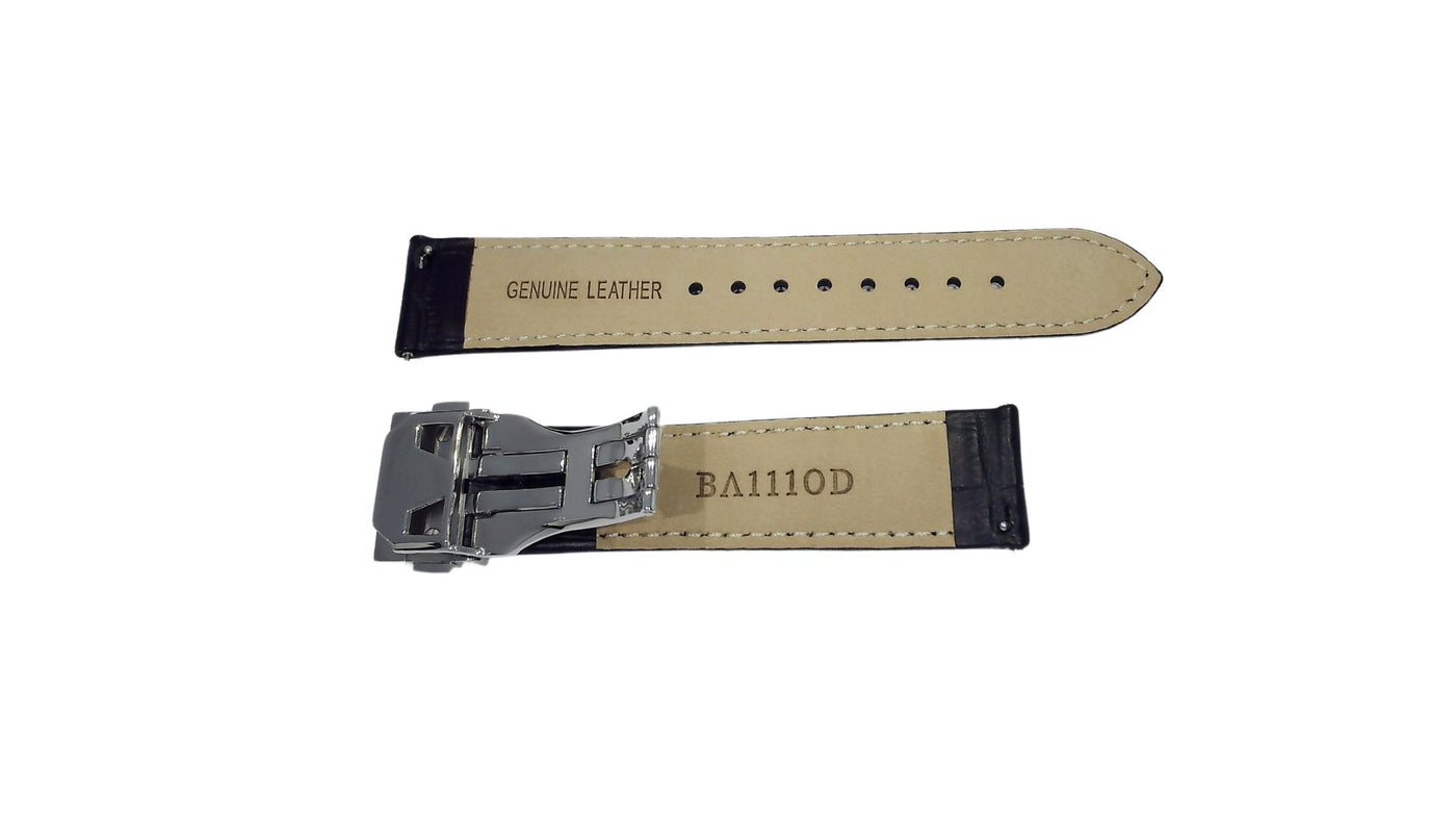 Premium black leather strap with croco imitation pattern (20-18mm)