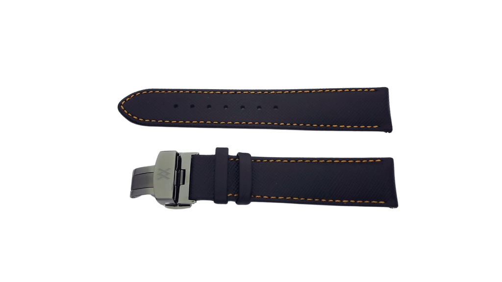 Bracelet De Montre En Cuir Véritable Noir - Largeur 20 Mm - Boucle Argentée - Unisexe