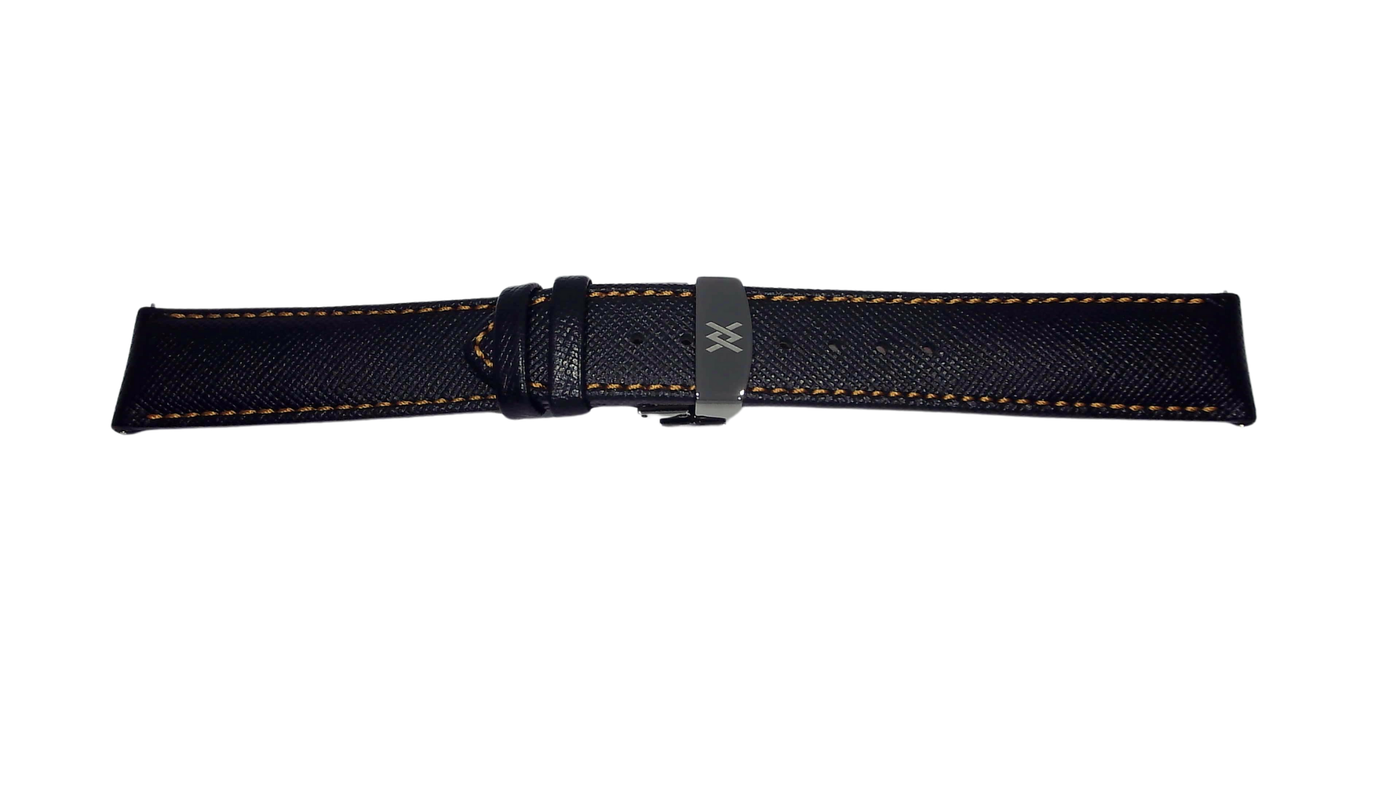 Black leather strap with orange stitching (20-18mm)