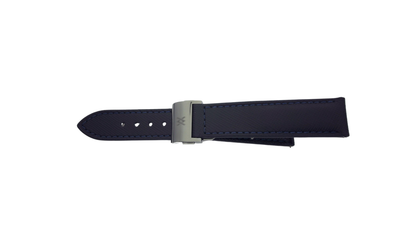 Black Italian saffiano leather strap with blue stitching (18-16mm)