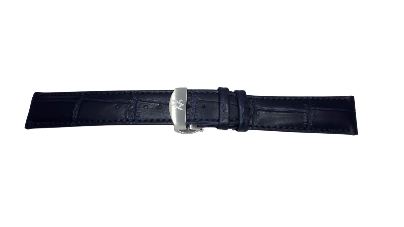 Blue leather strap with croco imitation pattern (20-18mm)