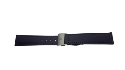 Black Italian Saffiano leather strap with blue stitching