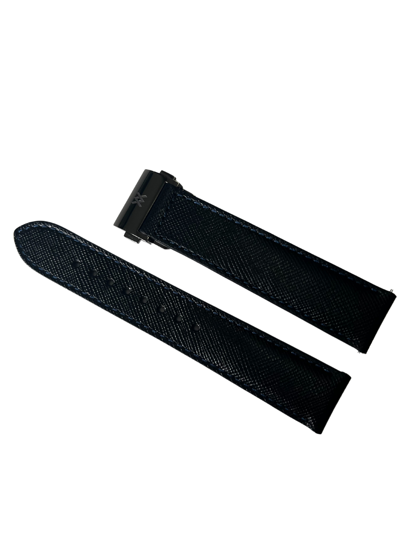 Black Italian Saffiano leather strap with black stitching