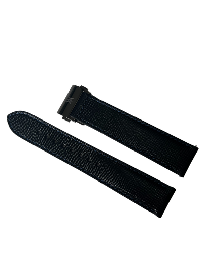 Black Italian Saffiano leather strap with black stitching