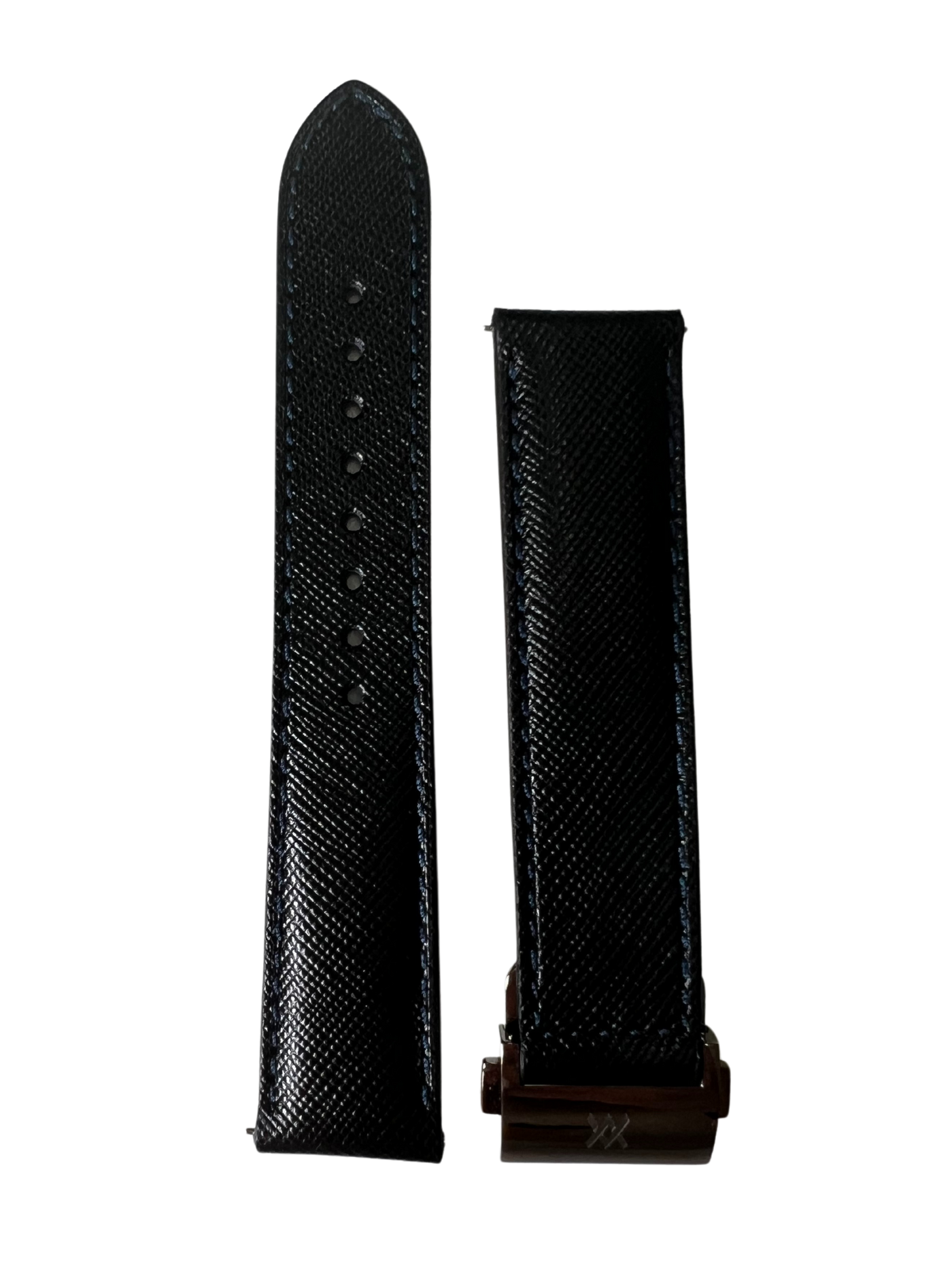 Black Italian Saffiano leather strap with black stitching