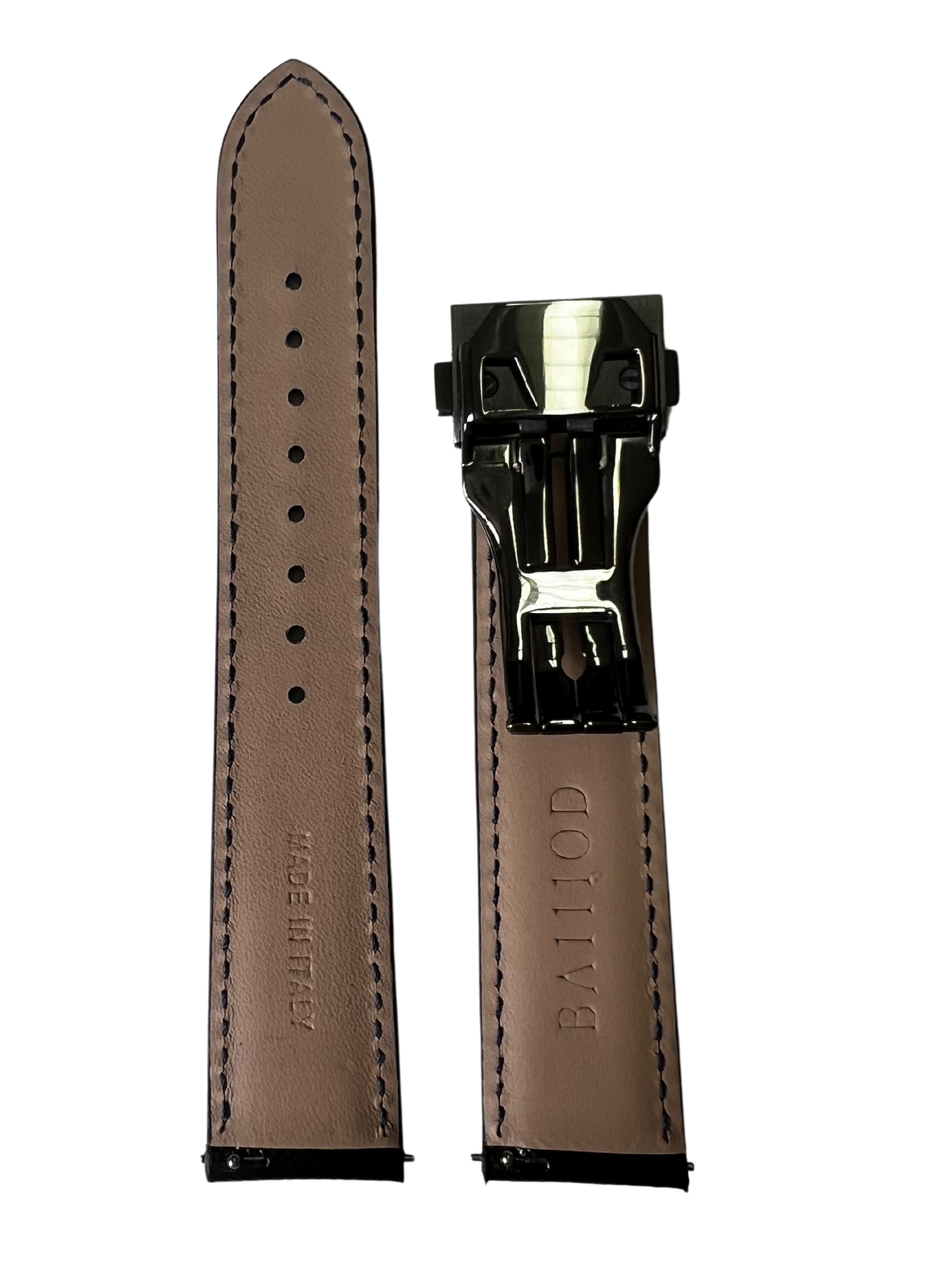 Black Italian Saffiano leather strap with black stitching