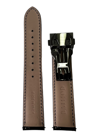 Black Italian Saffiano leather strap with black stitching