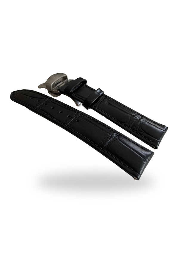 Black leather strap with croco imitation pattern (20-18mm)