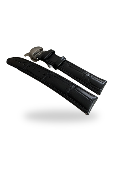 Black leather strap with croco imitation pattern (20-18mm)